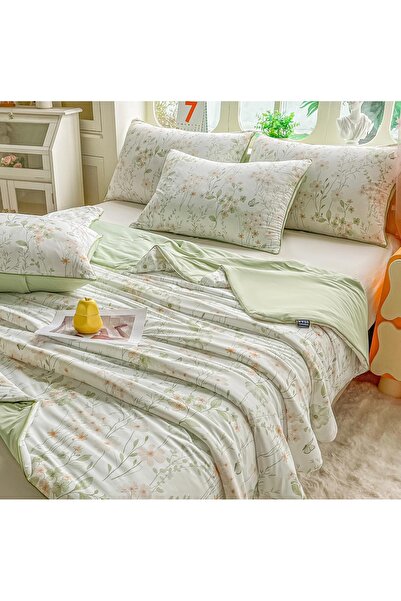 JOJO HOME ❄ Pilota de Vara Cooling Touch Floral Verde Salvie | 200x230 cm + 2...