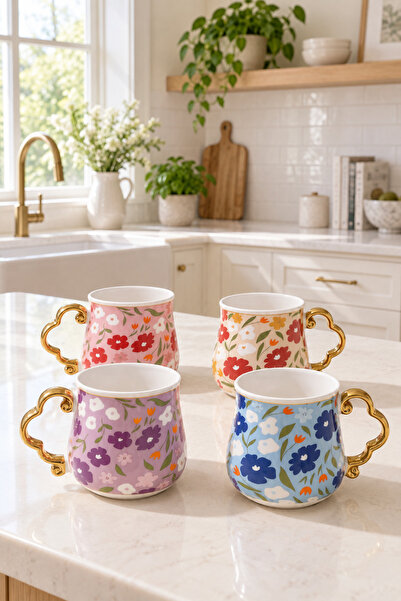 welcomein Floral Patterned Porcelain Mug – Decorative Coffee and Tea Cup with...