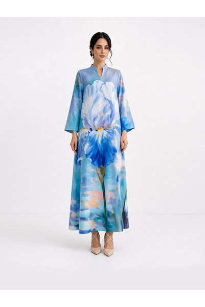 Take Two By Styli Blue Floral Print Long Sleeves Jalabiya
