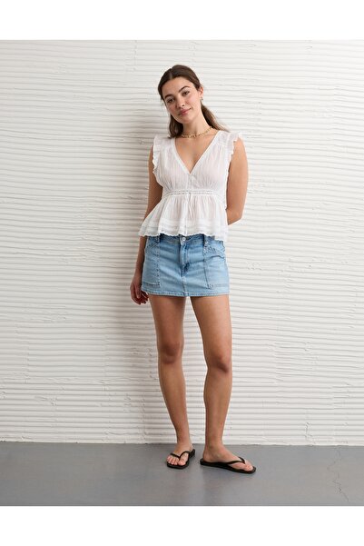 AMERICAN EAGLE AE Lace Trim Flutter Sleeve Blouse