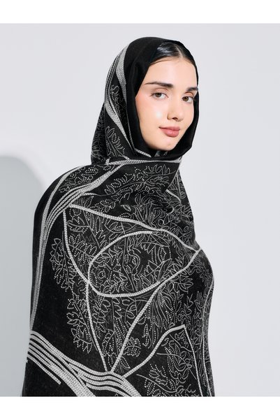 Amirah By Styli Black All Over Print Hijab 85x180 cm
