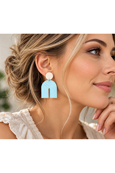 Generic Brand Cercei Bleu Pastel cu Design Arcadă Modernă – 5 × 4 cm