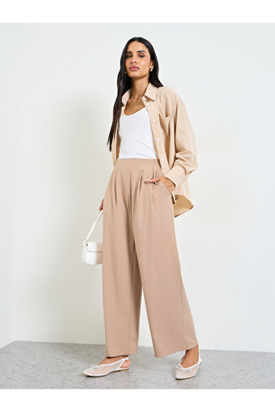Take Two By Styli Khaki Wide-Leg Trousers