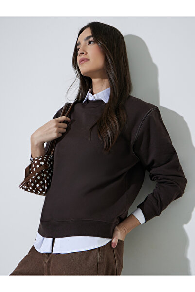 Styli Coffee Brown Regular Fit Round Neck Sweatshirt