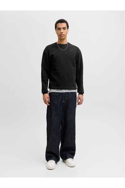 Jack & Jones Black JJEBRADLEY Solid Pullover Crew Neck Sweatshirt