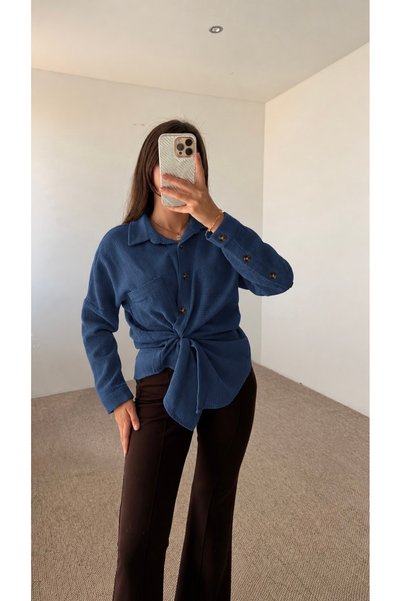 Hepsi Moda قميص بجيب واحد وتفاصيل أزرار - 2905 - 101 - أزرق داكن