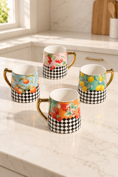 welcomein Fruit Patterned Porcelain Mug – Decorative Coffee and Tea Cup with ...