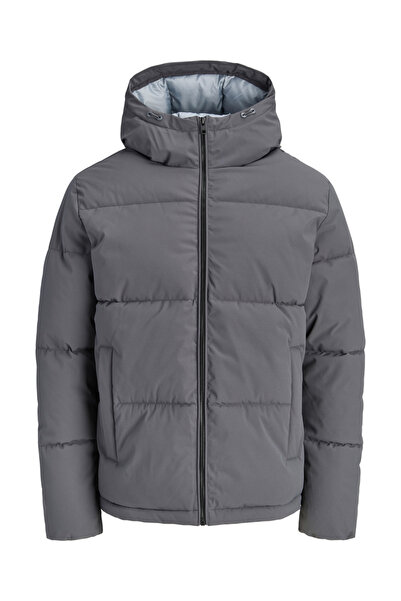 Jack & Jones Charcoal JJGALAXY Solid Puffer Jacket with Zip Closure