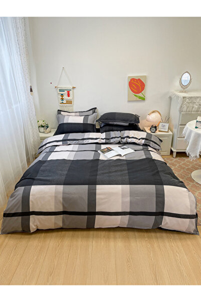 Styli طقم غطاء لحاف من البوليستر مكون من 4 قطع - لون فحمي، 180×220 سم