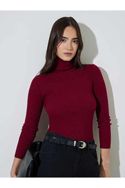 Styli Red Solid Turtle Neck Long Sleeves Regular Fit Sweater