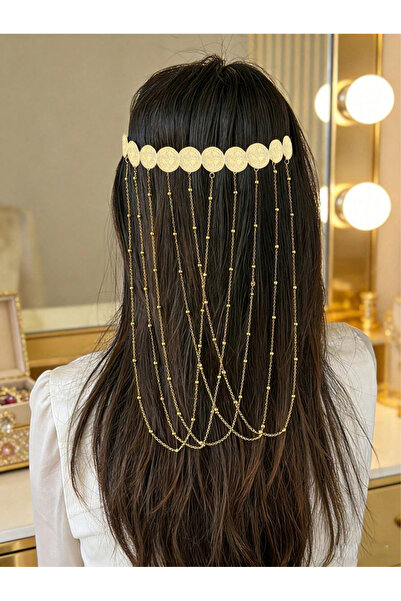 Take Two By Styli Golden Headband with Tassel Chain