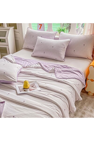 JOJO HOME Pilota de Vara Cooling Touch – Alb cu Lila, Imprimeu Ursuleti si St...