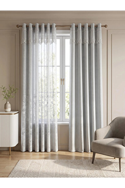 Styli 1-Piece Floral Lace Curtain, Light Blue