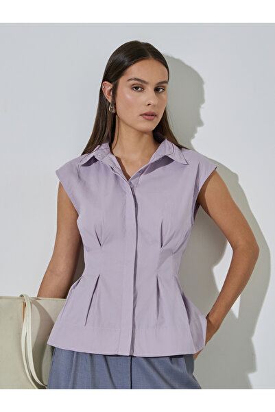 Styli Purple Solid Gathered Details Sleeveless Fitted Shirt