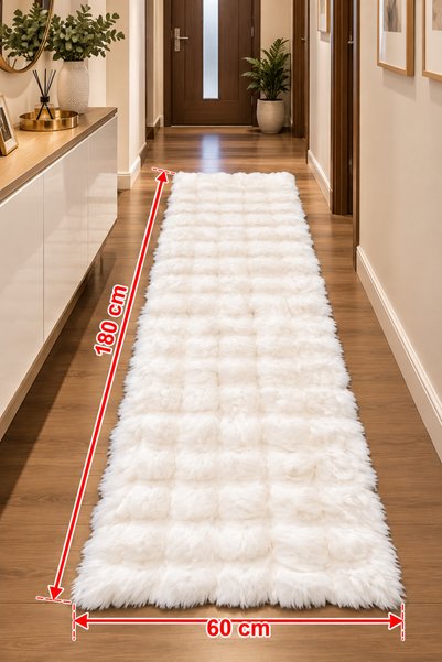 Generic Brand Бял пухкав килим 60 × 180 см – мек и елегантен
