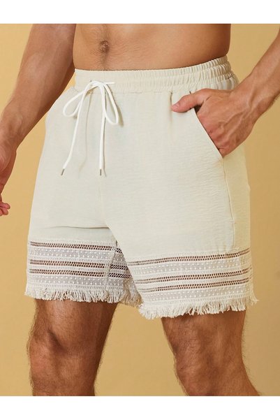 Take Two By Styli Beige Textured Drawstring Shorts