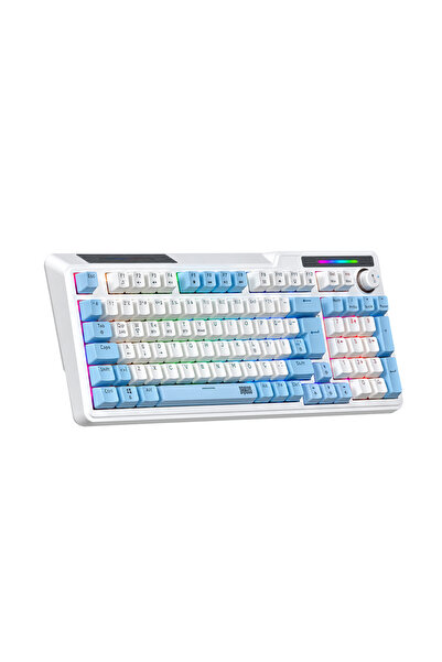 DRAGOS ColorPulse Mavi Beyaz Red Switch Hotswap Şarjlı USB Wireless Bluetooth Full RGB Mekanik Oyuncu Klavyesi