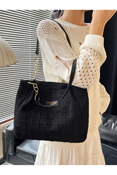 Take Two By Styli Black Textured Shoulder Bag