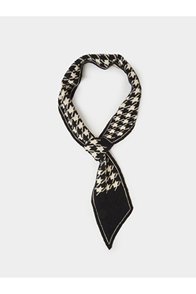 Styli Black Printed Houndstooth Knit Scarf