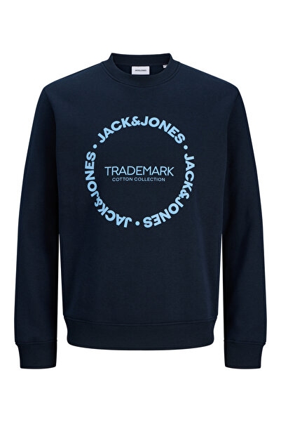 Jack & Jones Navy Blue JJBENSON Slogan Print Pullover Sweatshirt