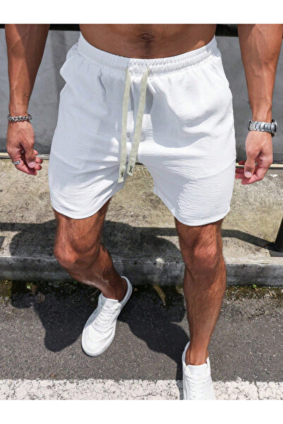 Take Two By Styli White Solid Knee-Length Drawstring Waist Casual Shorts