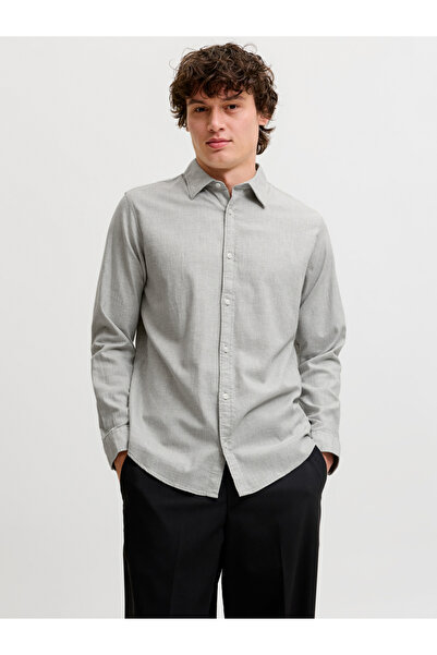 Jack & Jones Grey JJEFIELD Solid Spread Collar Shirt