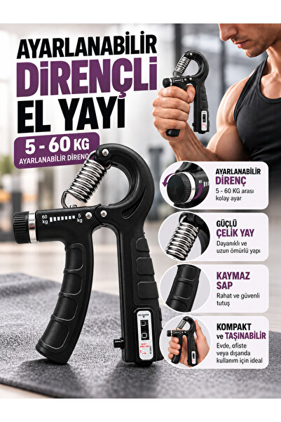 Relax Ayarlanabilir Dirençli El Yayı 5-60 KG Sayaçlı El Egzersiz Aleti Güçlü ...