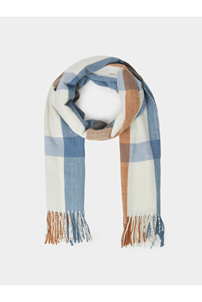 Styli Blue Checked Tasseled Scarf