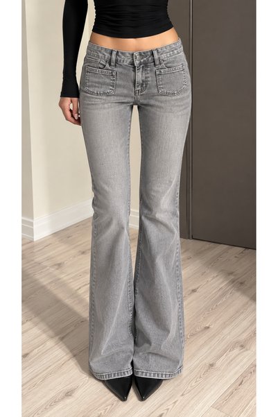 Messy Girls Low Waist Lycra Comfortable Fit Full Length Flare Jean Pants with Mini Pockets