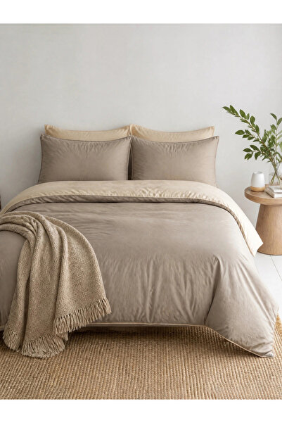 Styli 4-Piece Washed Cotton Comforter Set - Beige 180x220cm