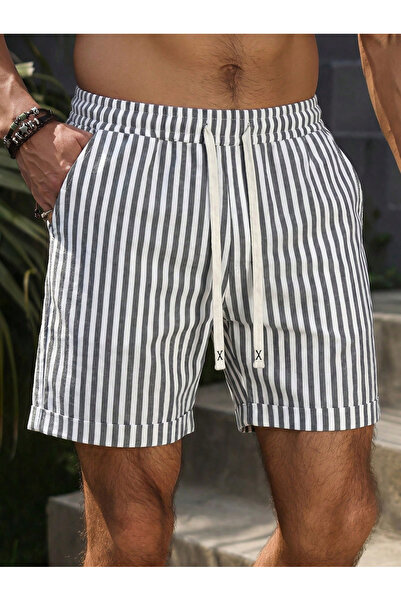 Take Two By Styli Black Striped Drawstring Waist Shorts