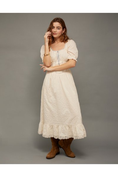 AMERICAN EAGLE AE Tie-Front Lace Midi Dress