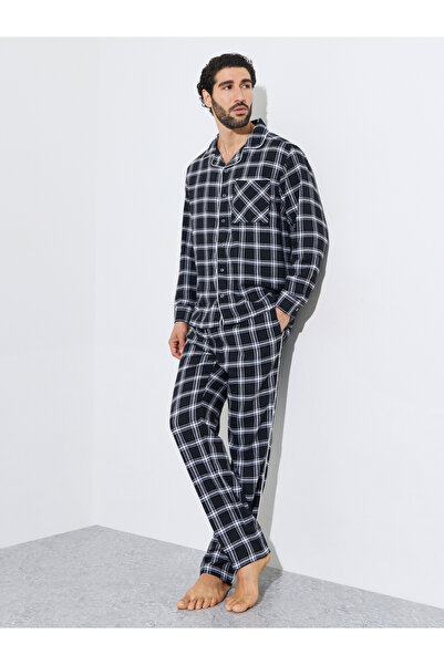 Styli Men Black Checked Piped Shirt and Pyjama Set