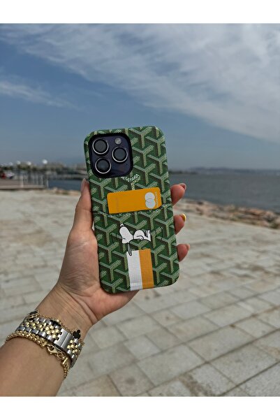 İphone 11Promax uyumlu Goyard desenli kartlıklı Yeşil kılıf
