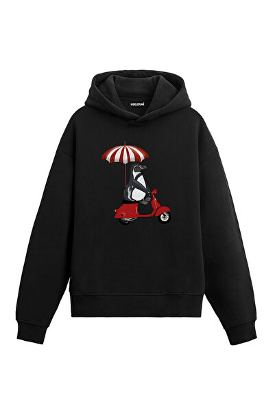 Colermi Scooter Riding Penguin Design Hooded Sweatshirt