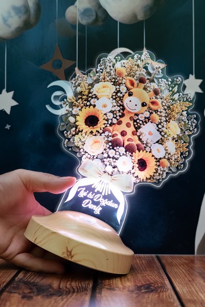SEVGİLAMBASI Zürafalı Ayçiçeği Işıklı Çiçek Buketi LED Lamba - Kişiye Özel Ço...