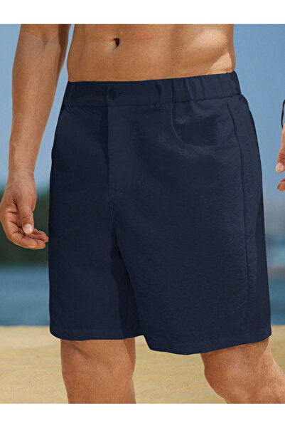 Take Two By Styli Navy Blue Solid Casual Shorts