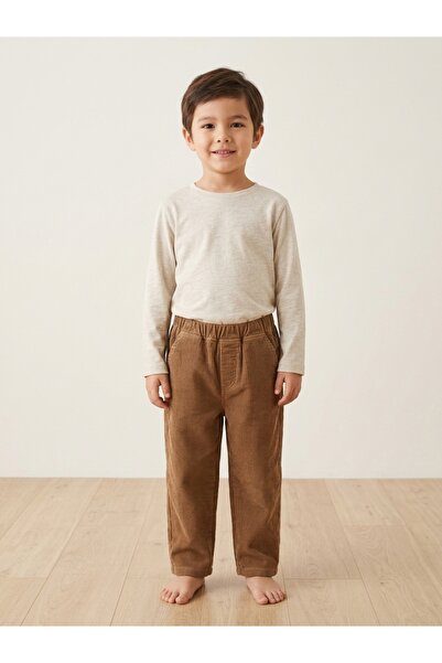 Motebarn Wear Boy's Tan Corduroy Pants - Straight-Leg Pants with Elastic Wais...