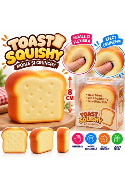 SHOP LIKE A PRO Jucărie Squishy Toast Crunchy, Felie de Pâine, Moale și Flexi...
