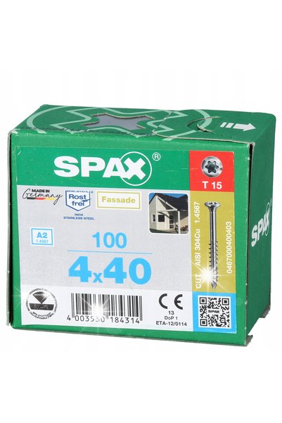 Spax Șuruburi pentru fascia, 100 bucăți LIA2 4.0*40MM CU CAP MIC TX T15 SXF18...