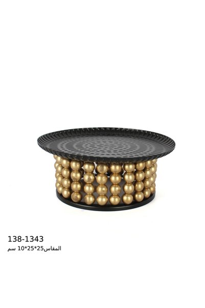 Generic Brand صحن تقديم معدن أسود - دائري - 25×25×10 سم - قاعدة كرات ذهبية