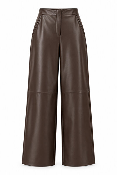Seda Yalçın Atelier Deri Osso Kahve Regular Fit Pantolon