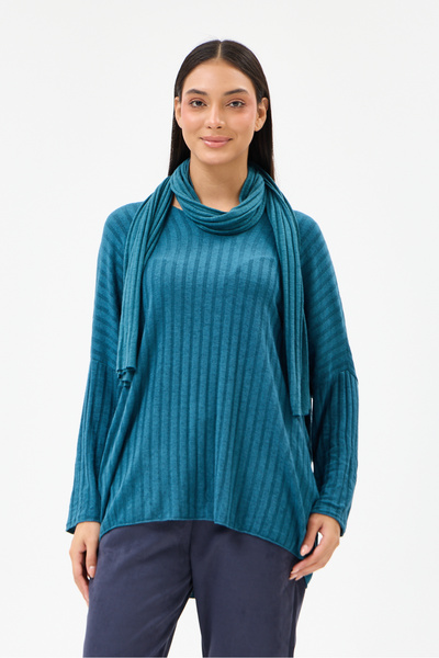 della moor Italian Self-Line Patterned Oversize Knitted Blouse with Shawl, Si...