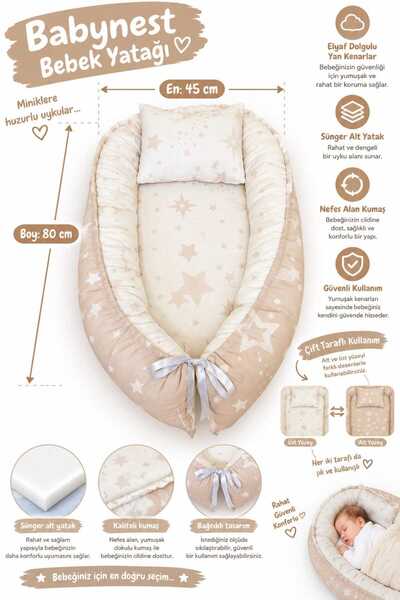 Özbay Babynest Bebek Yatağı Anne Yanı Bebek Yatağı ve Yastığı