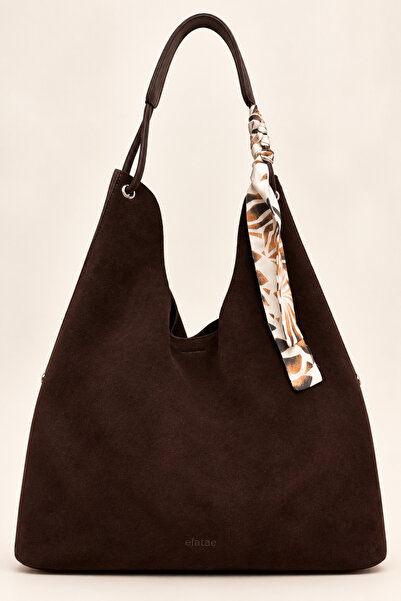 ELATAE Women's Shoulder Bag Genuine Suede Leather Large Size Shopper Large Vo...