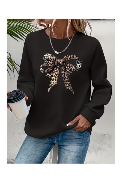 MITHRAS OUTDOORS Unisex Leopard Ribbon Bow Printed Crew Neck Sweatshirt Print...