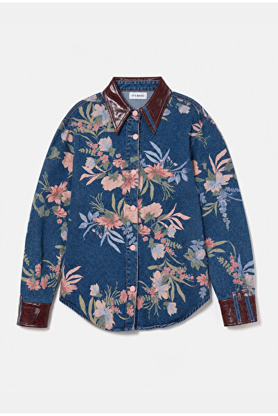 it's basic Kadın 1w6-4 Oversize Çiçek baskılı Deri Detaylı Özel tasarım Denim...