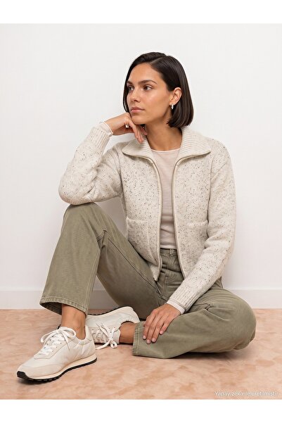 Dilvin Wool Blend Zippered Knitwear Cardigan