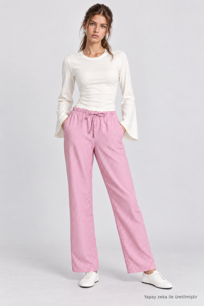 Lovelyİstanbul Striped Seasonal Trousers Lnz0002 Pink