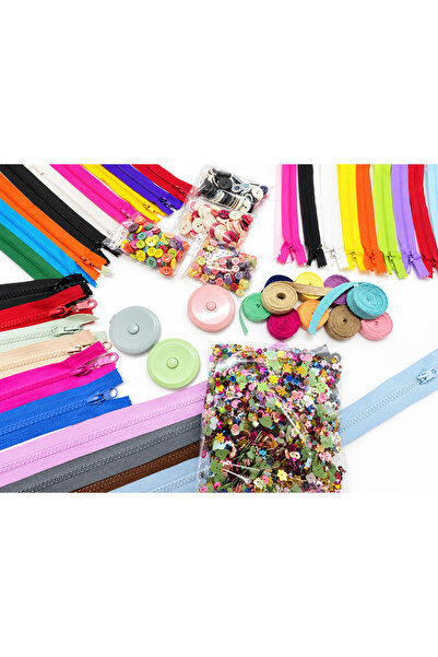 Anaokulu Renk/Dikiş Başlangıç, Karışık SET Düğme, Pantolon Fermuarı, Pul, Şerit Metre, Balıksırtı, Gizli Fermuar, Kemik Çanta Çocuk Mont Fermuarları Seti